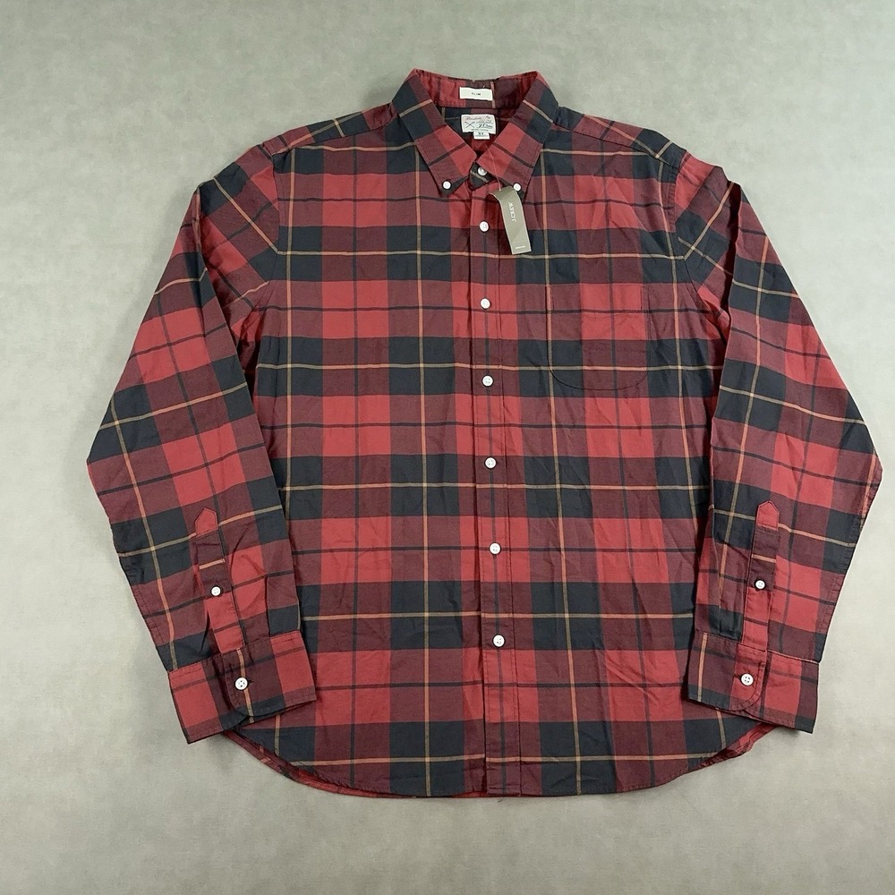 NWT J Crew Broken-in Oxford Shirt Mens XL Button Down Red Black Plaid Slim